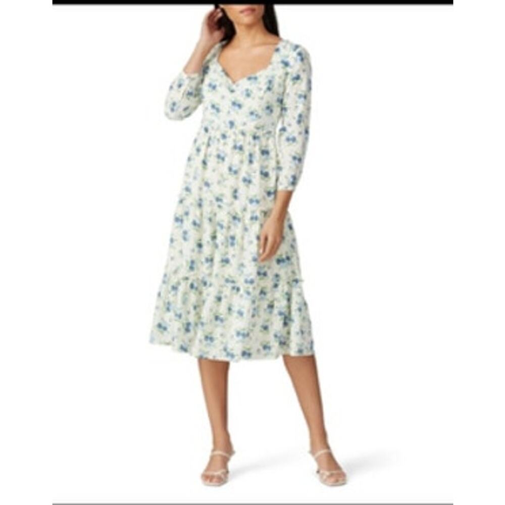 Sweet Baby Jamie Mizrahi Floral Tiered Midi Dress Cream Blue Large
